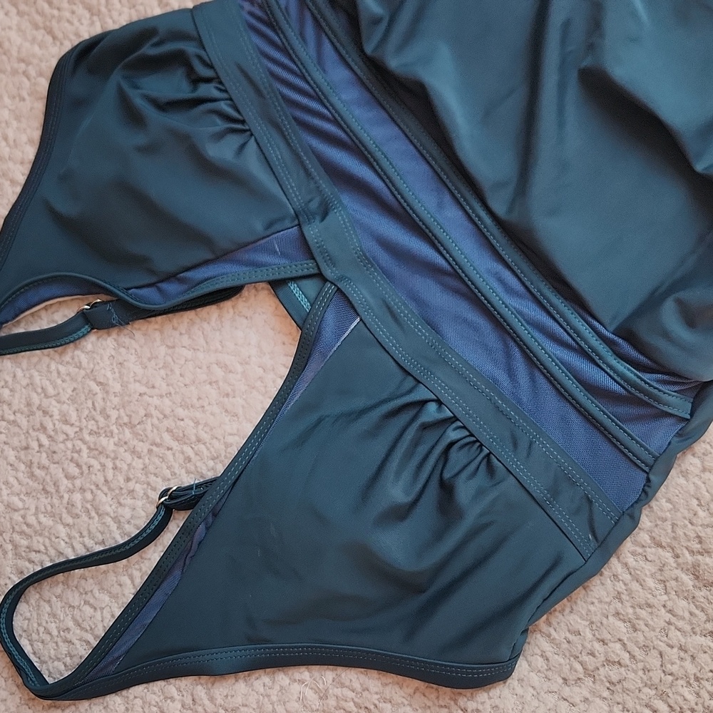 Women's Elegant Forest Green, Sheer Detail,Summer, Vacation, One-Piece Swimsuit - Picture 3 of 9